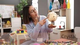  Presentation with woman world - PPT theme enhanced with young-beautiful-hispanic-woman-teaching background and a  colored foreground