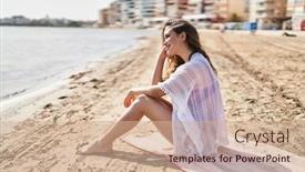  Presentation with confident young hispanic woman - Slide deck consisting of young-beautiful-hispanic-woman-tourist background and a coral colored foreground