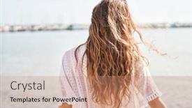  Presentation with beautiful hispanic woman - Presentation theme featuring young-beautiful-hispanic-woman-tourist background and a coral colored foreground