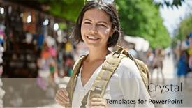  Presentation with confident young hispanic woman - PPT theme with young-beautiful-hispanic-woman-tourist and a coral colored foreground
