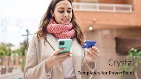  Presentation with beautiful hispanic woman - Slide set enhanced with young-beautiful-hispanic-woman-using background and a  colored foreground