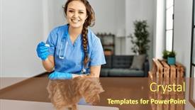  Presentation with temperature - Presentation enhanced with young-beautiful-hispanic-woman-veterinarian background and a tawny brown colored foreground