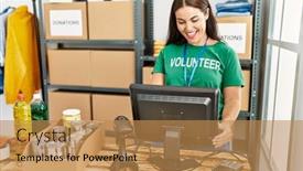  Presentation with confident young hispanic woman - Presentation theme enhanced with young-beautiful-hispanic-woman-volunteer background and a coral colored foreground