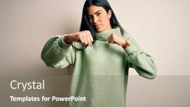  Presentation with violence woman - Presentation theme having young-beautiful-hispanic-woman-wearing background and a gray colored foreground