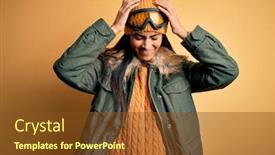  Presentation with winter weather - PPT theme featuring young-beautiful-hispanic-woman-wearing background and a tawny brown colored foreground