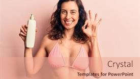  Presentation with sunscreen - Presentation design enhanced with young-beautiful-hispanic-woman-wearing background and a coral colored foreground