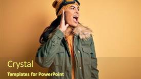  Presentation with winter weather - Cool new PPT theme with young-beautiful-hispanic-woman-wearing backdrop and a tawny brown colored foreground