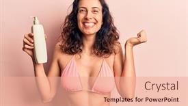  Presentation with sunscreen - Presentation design with young-beautiful-hispanic-woman-wearing background and a coral colored foreground