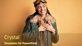  Presentation with beautiful hispanic woman - Slide deck with young-beautiful-hispanic-woman-wearing background and a tawny brown colored foreground