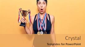  Presentation with swimmer - Colorful slide deck enhanced with young-beautiful-hispanic-woman-wearing backdrop and a yellow colored foreground