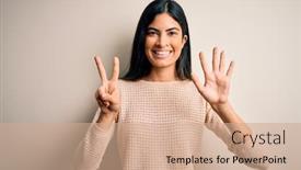  Presentation with confident young hispanic woman - Cool new slide set with young-beautiful-hispanic-woman-wearing backdrop and a coral colored foreground