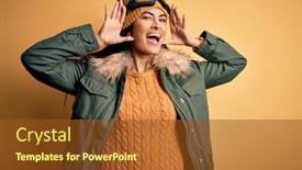  Presentation with winter weather - PPT theme featuring young-beautiful-hispanic-woman-wearing background and a tawny brown colored foreground