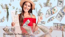  Presentation with beautiful hispanic woman - PPT theme featuring young-beautiful-hispanic-woman-wearing background and a coral colored foreground