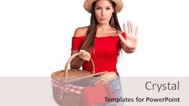  Presentation with picnic - Presentation consisting of young-beautiful-hispanic-woman-wearing background and a soft green colored foreground