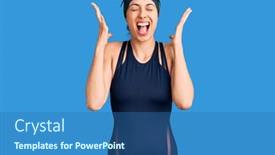  Presentation with swimmer - Cool new slide deck with young-beautiful-hispanic-woman-wearing backdrop and a ocean colored foreground