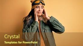  Presentation with winter weather - Presentation design with young-beautiful-hispanic-woman-wearing background and a tawny brown colored foreground