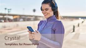  Presentation with beautiful hispanic woman - Slide deck featuring young-beautiful-hispanic-woman-wearing background and a  colored foreground