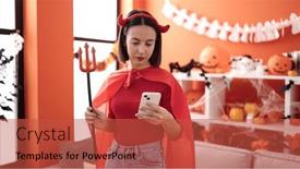  Presentation with devil - PPT theme consisting of young-beautiful-hispanic-woman-wearing background and a red colored foreground