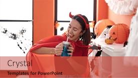  Presentation with devil - Presentation consisting of young-beautiful-hispanic-woman-wearing background and a red colored foreground