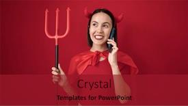  Presentation with devil - Presentation theme featuring young-beautiful-hispanic-woman-wearing background and a crimson colored foreground