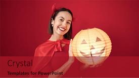 Presentation with devil - PPT theme having young-beautiful-hispanic-woman-wearing background and a crimson colored foreground