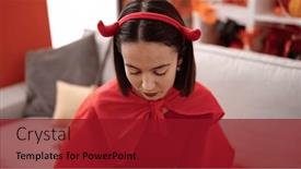  Presentation with devil - Slide set enhanced with young-beautiful-hispanic-woman-wearing background and a crimson colored foreground