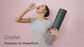  Presentation with drinking water - Theme featuring young-beautiful-hispanic-woman-wearing background and a soft green colored foreground