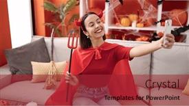  Presentation with devil - Slide set featuring young-beautiful-hispanic-woman-wearing background and a red colored foreground