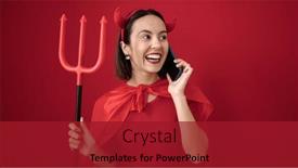  Presentation with devil - Slide set with young-beautiful-hispanic-woman-wearing background and a crimson colored foreground