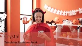  Presentation with devil - Theme consisting of young-beautiful-hispanic-woman-wearing background and a red colored foreground