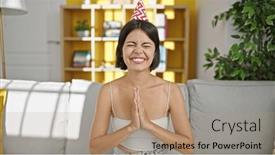  Presentation with beautiful hispanic woman - Presentation theme featuring young-beautiful-hispanic-woman-wearing and a coral colored foreground