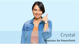  Presentation with denim - Presentation design consisting of young-beautiful-hispanic-woman background and a light blue colored foreground