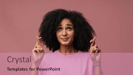  Presentation with hopeful - Slide set having young-beautiful-hopeful-curly-woman background and a  colored foreground