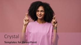  Presentation with hopeful - Slide set featuring young-beautiful-hopeful-curly-woman background and a  colored foreground