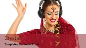  Presentation with indian woman - PPT theme featuring young-beautiful-indian-woman-listening background and a crimson colored foreground