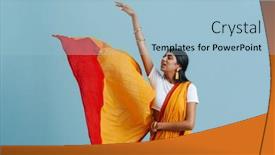  Presentation with indian woman - Theme consisting of young-beautiful-indian-woman background and a light blue colored foreground