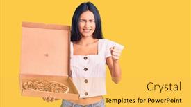  Presentation with pizza delivery - Audience pleasing slide set consisting of young-beautiful-latin-girl-holding backdrop and a yellow colored foreground