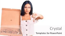  Presentation with pizza delivery - Cool new presentation design with young-beautiful-latin-girl-holding backdrop and a white colored foreground
