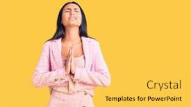  Presentation with praying hands - Amazing slides having young-beautiful-latin-girl-wearing backdrop and a yellow colored foreground