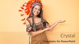  Presentation with costume - PPT layouts with young-beautiful-latin-girl-wearing background and a yellow colored foreground