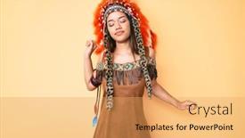  Presentation with costume - Cool new PPT layouts with young-beautiful-latin-girl-wearing backdrop and a yellow colored foreground