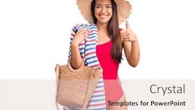 Presentation with beach bag - Slide set having young-beautiful-latin-girl-wearing background and a lemonade colored foreground
