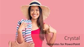  Presentation with beach bag - Audience pleasing slides consisting of young-beautiful-latin-girl-wearing backdrop and a coral colored foreground