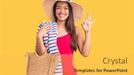  Presentation with beach bag - Cool new slide set with young-beautiful-latin-girl-wearing backdrop and a yellow colored foreground