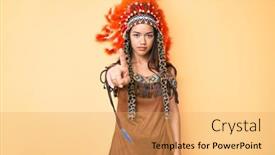  Presentation with costume - Slide set having young-beautiful-latin-girl-wearing background and a yellow colored foreground