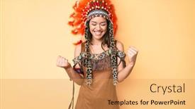  Presentation with celebration - Presentation theme featuring young-beautiful-latin-girl-wearing background and a yellow colored foreground
