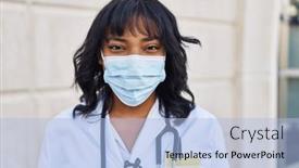  Presentation with hospital mask - PPT theme with young-beautiful-latin-woman-doctor background and a light blue colored foreground