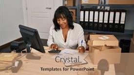  Presentation with business calculator - Slides featuring young-beautiful-latin-woman-ecommerce background and a coral colored foreground