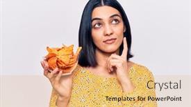  Presentation with nachos - Slide deck having young-beautiful-latin-woman-holding background and a yellow colored foreground