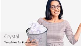  Presentation with bin - Audience pleasing PPT theme consisting of young-beautiful-latin-woman-holding backdrop and a light gray colored foreground